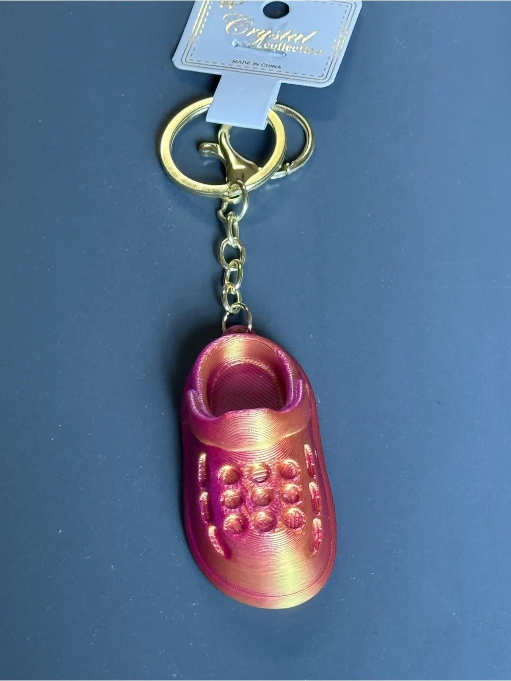 NWT 3D Printed Croc Clog Shoe Keychain Pink Gold Silk PLA Bag Charm